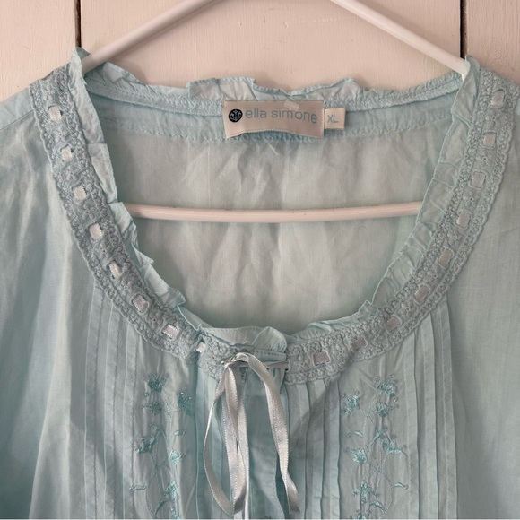 Ella Simone Cotton Pajama Set Sz XL Sky Blue NWOT Embroidered Pintuck Ribbon - Picture 5 of 16